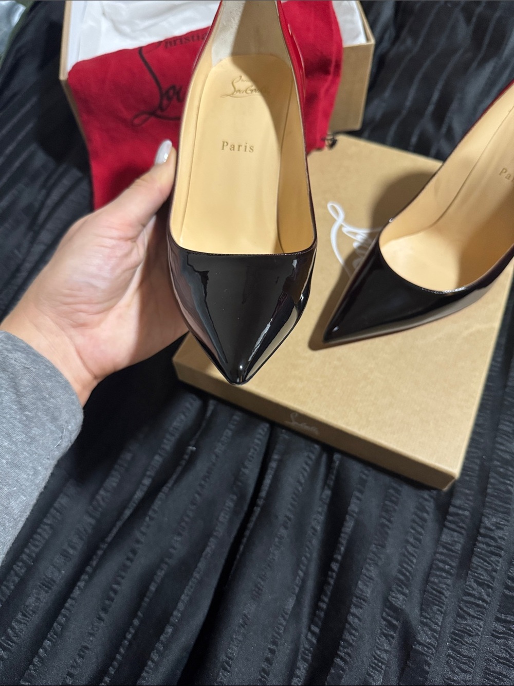 Christian Louboutin Two-Tone Patent Pumps in Red and Black - Picture 6 of 13